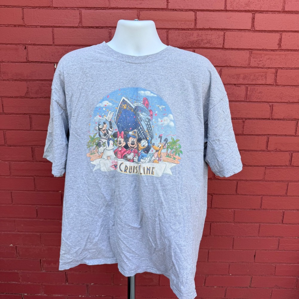 Vintage Disney Cruise Line Mickey Mouse Friends Shirt 2XL Kidcore Vacation Gray